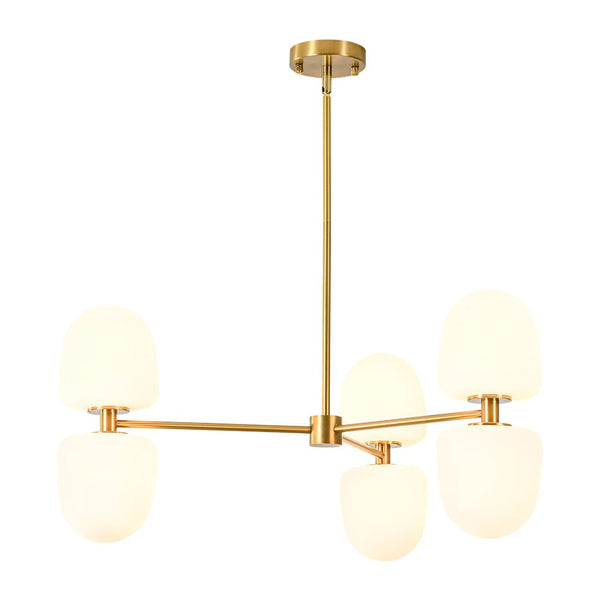 Chandelierias-6-Light Linear Sputnik Capsule Frosted Glass Semi-flush Chandelier-Chandeliers-Brass-