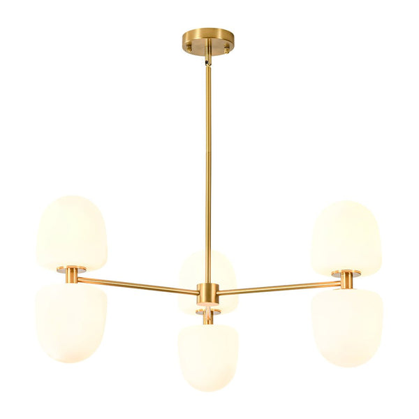 Chandelierias-6-Light Linear Sputnik Capsule Frosted Glass Semi-flush Chandelier-Chandeliers-Brass-