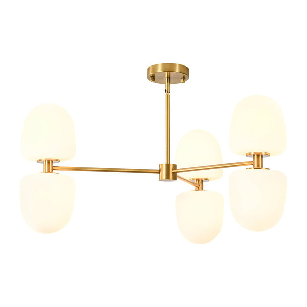 Chandelierias-6-Light Linear Sputnik Capsule Frosted Glass Semi-flush Chandelier-Chandeliers-Brass-