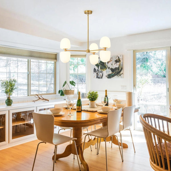 Chandelierias-6-Light Linear Sputnik Capsule Frosted Glass Semi-flush Chandelier-Chandeliers-Brass-