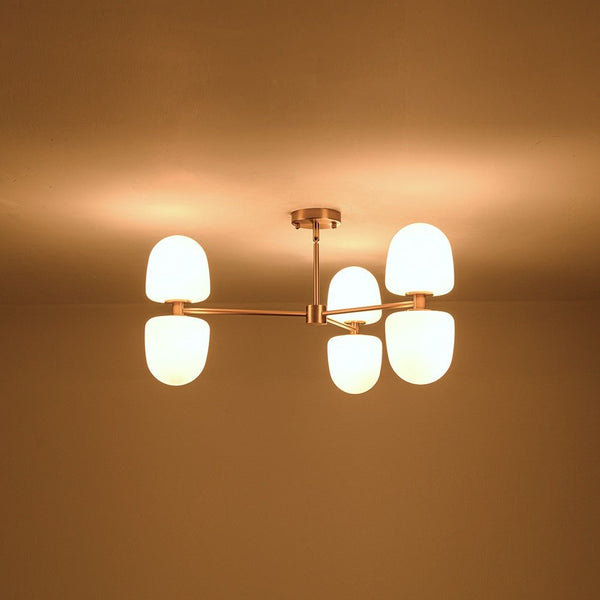 Chandelierias-6-Light Linear Sputnik Capsule Frosted Glass Semi-flush Chandelier-Chandeliers-Brass-