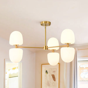Chandelierias-6-Light Linear Sputnik Capsule Frosted Glass Semi-flush Chandelier-Chandeliers-Brass-