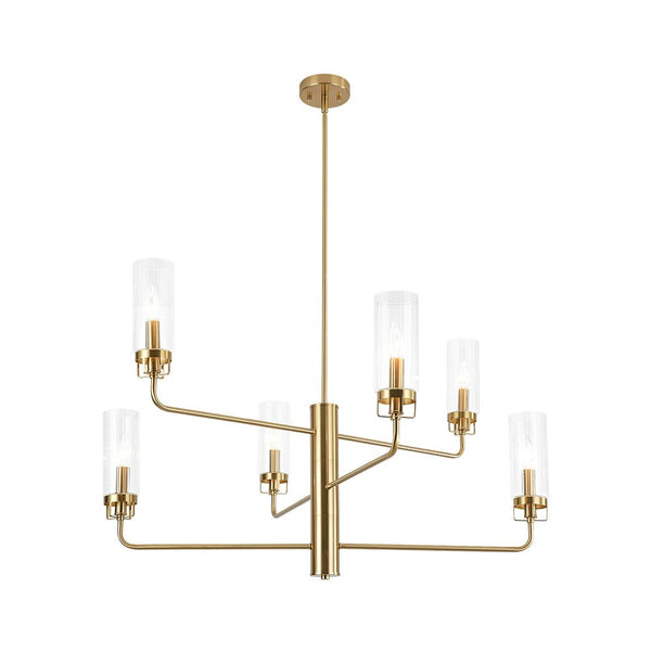 Chandelierias - 6 - Light Mid - century Cylinder Ribbed Glass Tiered Chandelier - Chandeliers - Clear - 