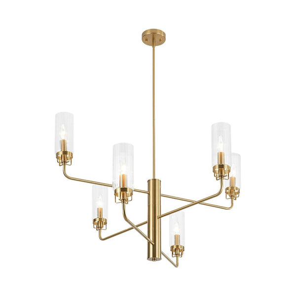 Chandelierias - 6 - Light Mid - century Cylinder Ribbed Glass Tiered Chandelier - Chandeliers - Clear - 