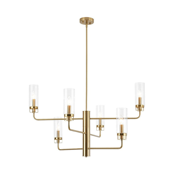 Chandelierias - 6 - Light Mid - century Cylinder Ribbed Glass Tiered Chandelier - Chandeliers - Clear - 