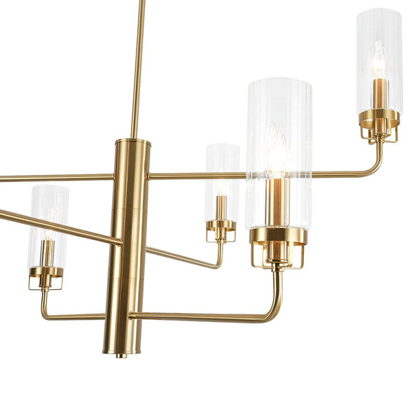Chandelierias - 6 - Light Mid - century Cylinder Ribbed Glass Tiered Chandelier - Chandeliers - Clear - 