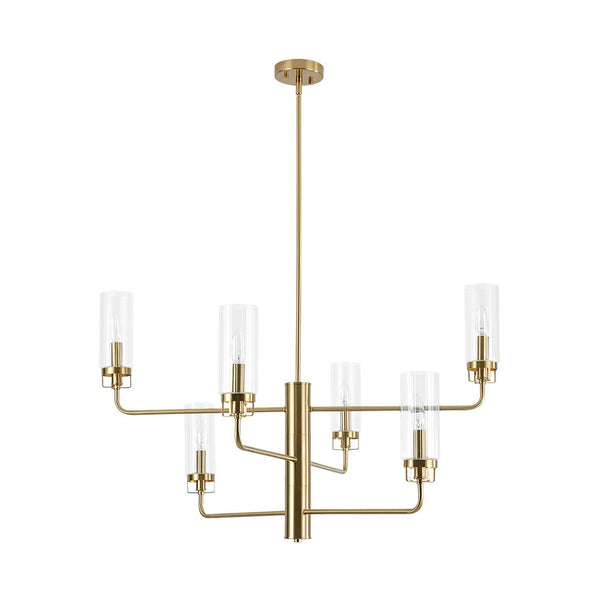 Chandelierias - 6 - Light Mid - century Cylinder Ribbed Glass Tiered Chandelier - Chandeliers - Clear - 