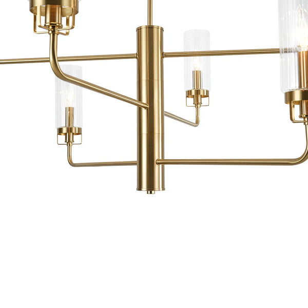 Chandelierias - 6 - Light Mid - century Cylinder Ribbed Glass Tiered Chandelier - Chandeliers - Clear - 