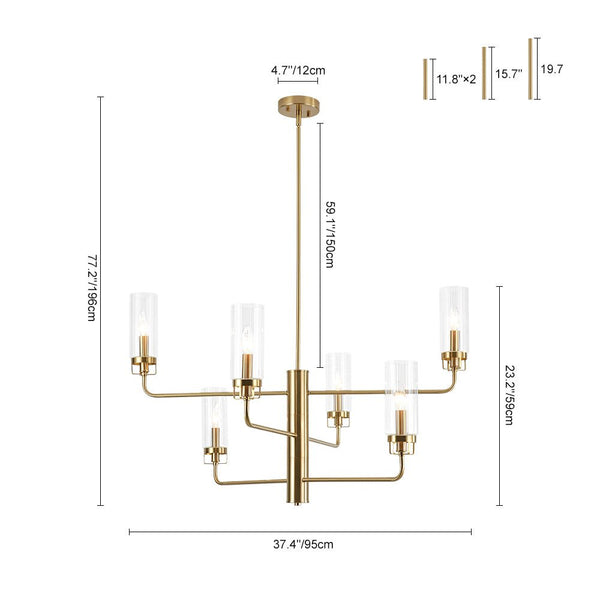 Chandelierias - 6 - Light Mid - century Cylinder Ribbed Glass Tiered Chandelier - Chandeliers - Clear - 