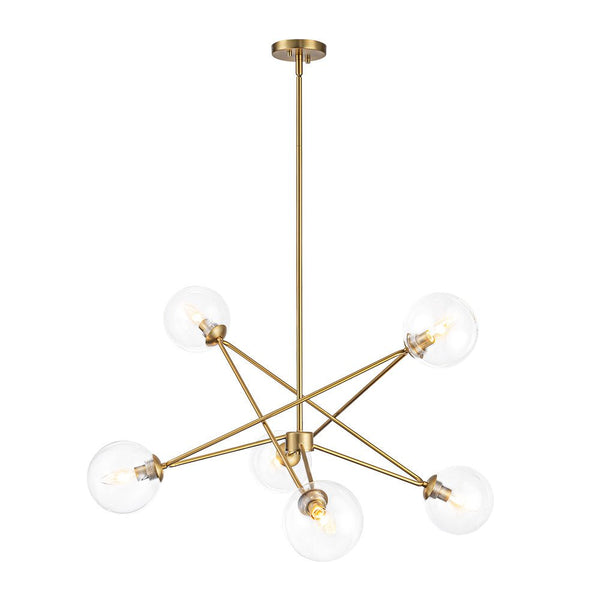 Chandelierias - 6 - Light Novel Hexagram Clear Glass Globe Chandelier - Chandeliers - Brass - 