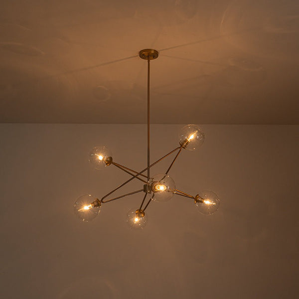 Chandelierias - 6 - Light Novel Hexagram Clear Glass Globe Chandelier - Chandeliers - Brass - 