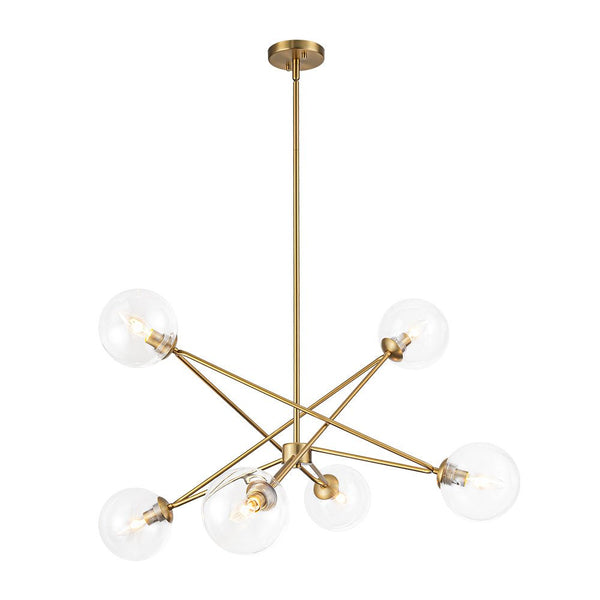 Chandelierias - 6 - Light Novel Hexagram Clear Glass Globe Chandelier - Chandeliers - Brass - 