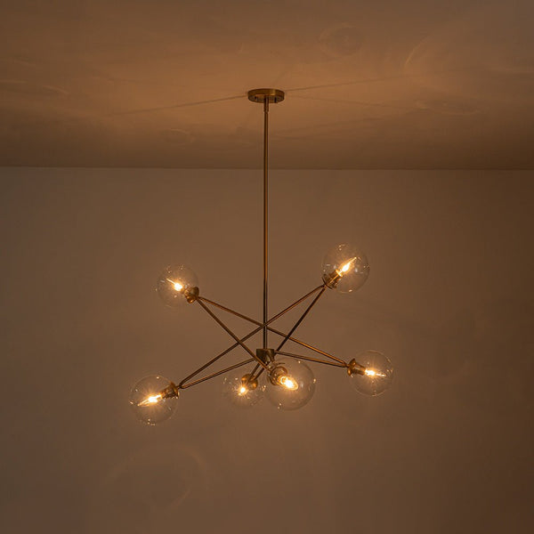 Chandelierias - 6 - Light Novel Hexagram Clear Glass Globe Chandelier - Chandeliers - Brass - 