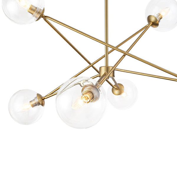 Chandelierias - 6 - Light Novel Hexagram Clear Glass Globe Chandelier - Chandeliers - Brass - 