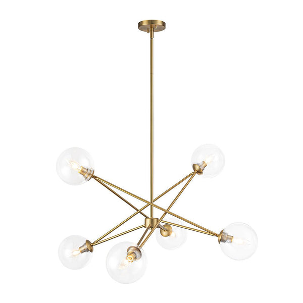 Chandelierias - 6 - Light Novel Hexagram Clear Glass Globe Chandelier - Chandeliers - Brass - 