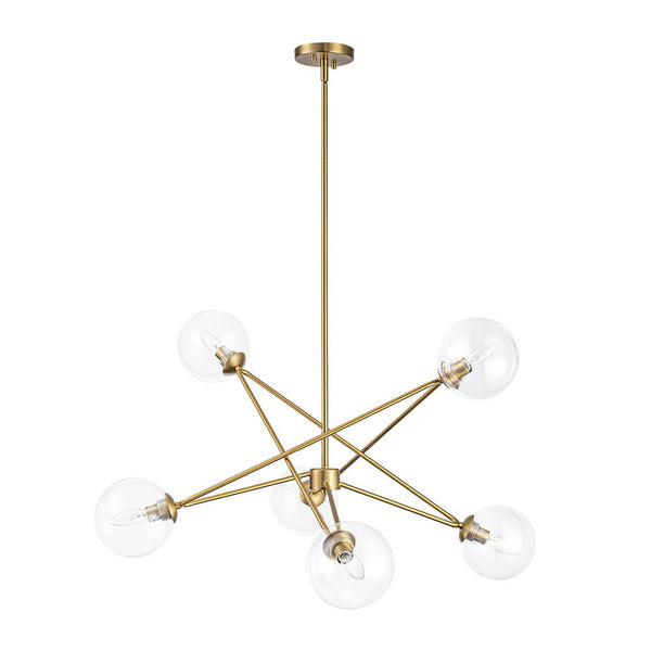 Chandelierias - 6 - Light Novel Hexagram Clear Glass Globe Chandelier - Chandeliers - Brass - 
