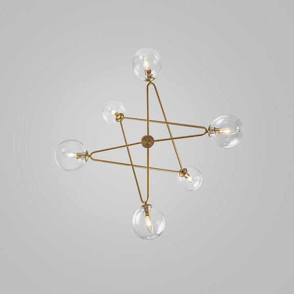 Chandelierias - 6 - Light Novel Hexagram Clear Glass Globe Chandelier - Chandeliers - Brass - 
