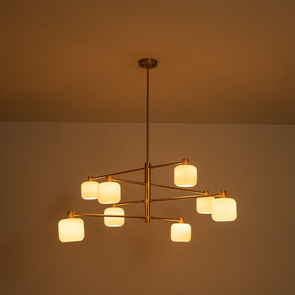 Chandelierias-8-Light Branch Linear Frosted White Glass Tiered Chandelier-Chandeliers-Brass-