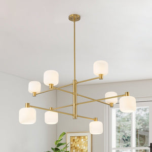 Chandelierias-8-Light Branch Linear Frosted White Glass Tiered Chandelier-Chandeliers-Brass-
