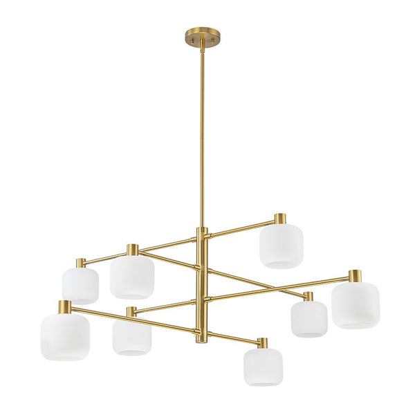 Chandelierias-8-Light Branch Linear Frosted White Glass Tiered Chandelier-Chandeliers-Brass-