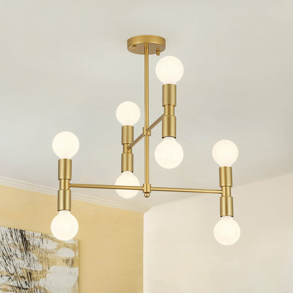 Chandelierias - 8 - Light Crossing Arm Tiered Linear Chandelier - Chandeliers - Brass - 