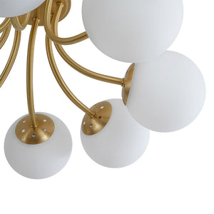 Chandelierias - 8 - Light Dreamy Bouquet Frosted Glass Globe Semi - Flush Mount - Semi Flush - Brass - 