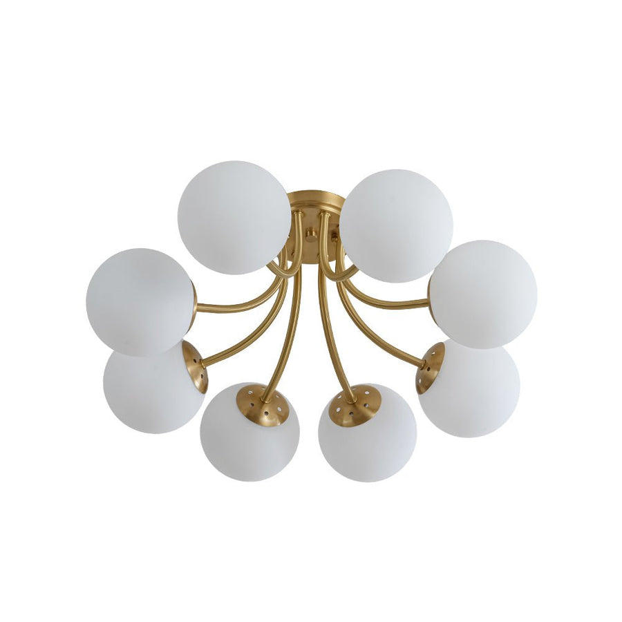 Chandelierias - 8 - Light Dreamy Bouquet Frosted Glass Globe Semi - Flush Mount - Semi Flush - Brass - 