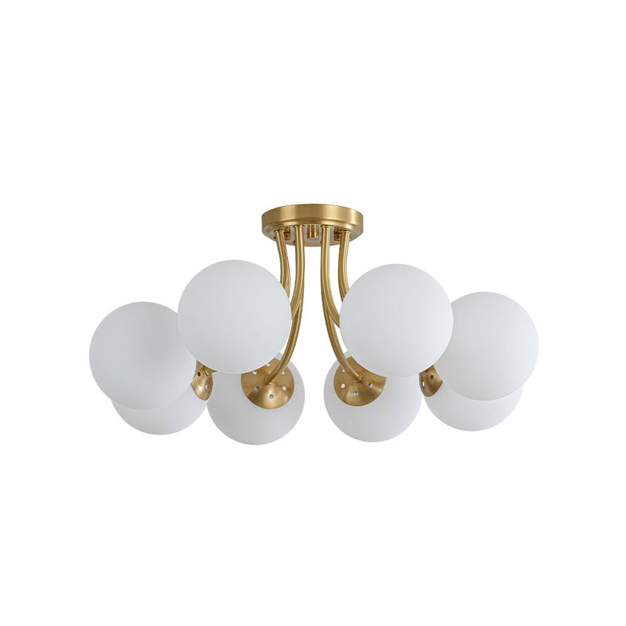 Chandelierias - 8 - Light Dreamy Bouquet Frosted Glass Globe Semi - Flush Mount - Semi Flush - Brass - 