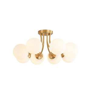 Chandelierias - 8 - Light Dreamy Bouquet Frosted Glass Globe Semi - Flush Mount - Semi Flush - Brass - 