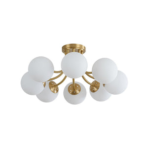 Chandelierias - 8 - Light Dreamy Bouquet Frosted Glass Globe Semi - Flush Mount - Semi Flush - Brass - 