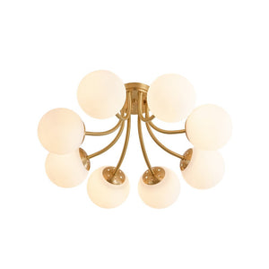 Chandelierias - 8 - Light Dreamy Bouquet Frosted Glass Globe Semi - Flush Mount - Semi Flush - Brass - 