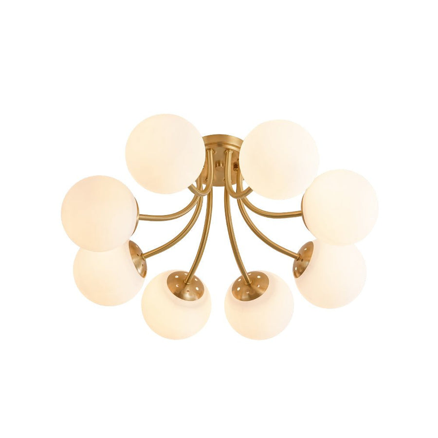 Chandelierias - 8 - Light Dreamy Bouquet Frosted Glass Globe Semi - Flush Mount - Semi Flush - Brass - 