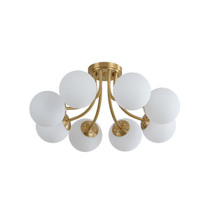 Chandelierias - 8 - Light Dreamy Bouquet Frosted Glass Globe Semi - Flush Mount - Semi Flush - Brass - 