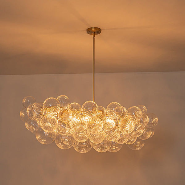 Chandelierias - 8 - Light Glam Ribbed Glass Globe Bubble Dining Chandelier - Chandeliers - Brass - 