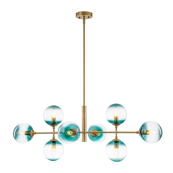 Chandelierias - 8 - Light Gradient Teal Glass Modern Linear Chandelier - Chandeliers - Black - 