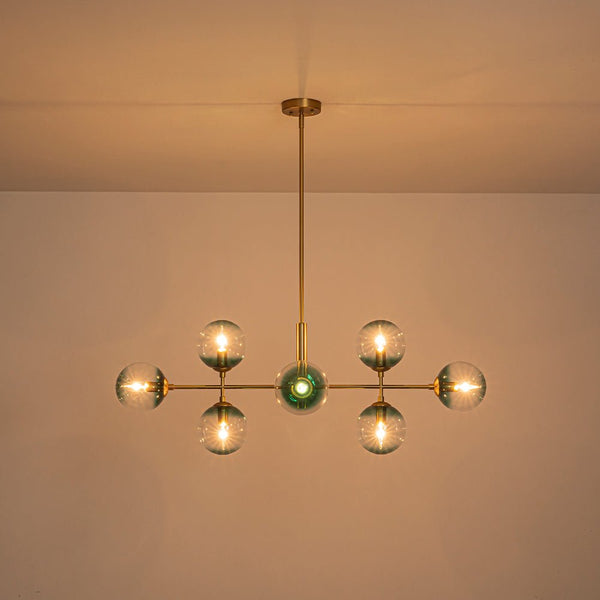 Chandelierias - 8 - Light Gradient Teal Glass Modern Linear Chandelier - Chandeliers - Black - 