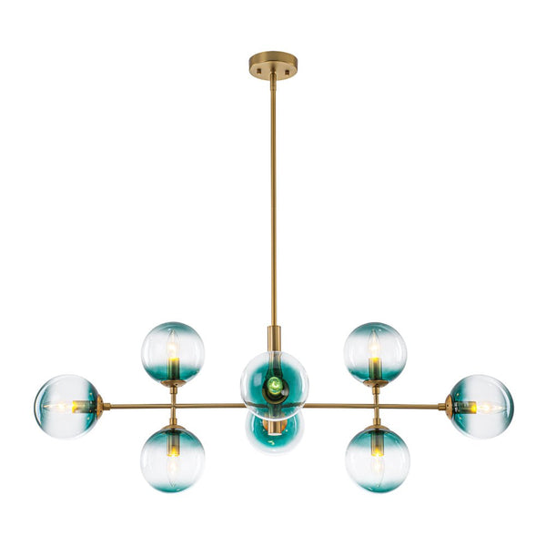 Chandelierias - 8 - Light Gradient Teal Glass Modern Linear Chandelier - Chandeliers - Black - 