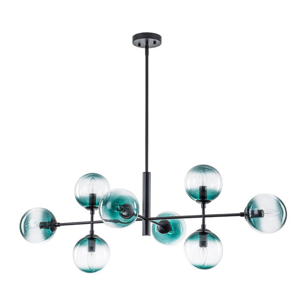 Chandelierias - 8 - Light Gradient Teal Glass Modern Linear Chandelier - Chandeliers - Black - 