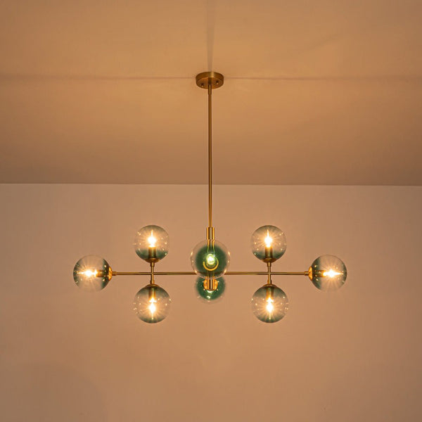 Chandelierias - 8 - Light Gradient Teal Glass Modern Linear Chandelier - Chandeliers - Black - 
