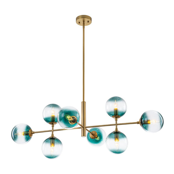 Chandelierias - 8 - Light Gradient Teal Glass Modern Linear Chandelier - Chandeliers - Black - 