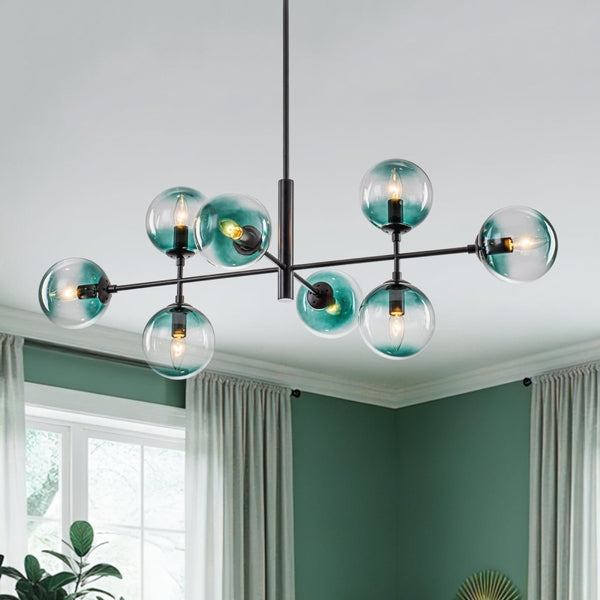 Chandelierias - 8 - Light Gradient Teal Glass Modern Linear Chandelier - Chandeliers - Black - 