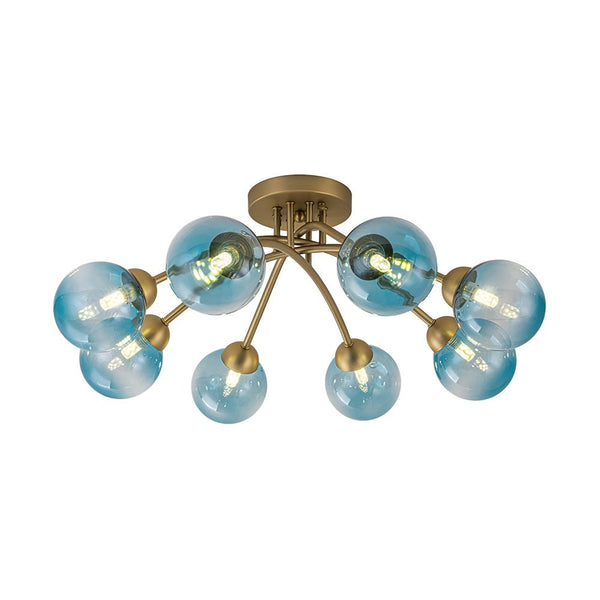 Chandelierias-8-Light Lake Blue Tinted Glass Bubble Semi-flush Mount-Semi Flush-Brass-