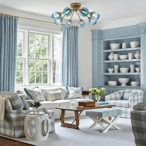 Chandelierias-8-Light Lake Blue Tinted Glass Bubble Semi-flush Mount-Semi Flush-Brass-