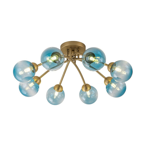 Chandelierias-8-Light Lake Blue Tinted Glass Bubble Semi-flush Mount-Semi Flush-Brass-