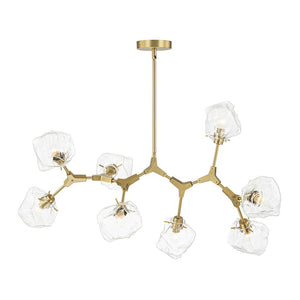 Chandelierias - 8 - Light Modern Ice Glass Cube Branch Linear Chandelier - Chandeliers - Brass - 