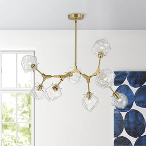 Chandelierias - 8 - Light Modern Ice Glass Cube Branch Linear Chandelier - Chandeliers - Brass - 