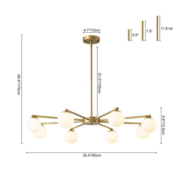 Chandelierias-8-Light Sunburst Opal Frosted Glass Chandelier-Chandeliers-Brass-