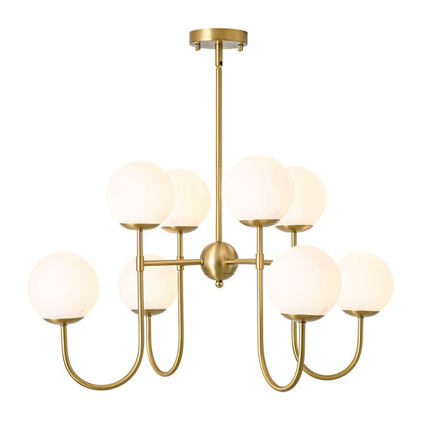 Chandelierias - 8 - Light Swooping Arm Matte Opal Glass Tiered Chandelier - Chandeliers - Brass - 