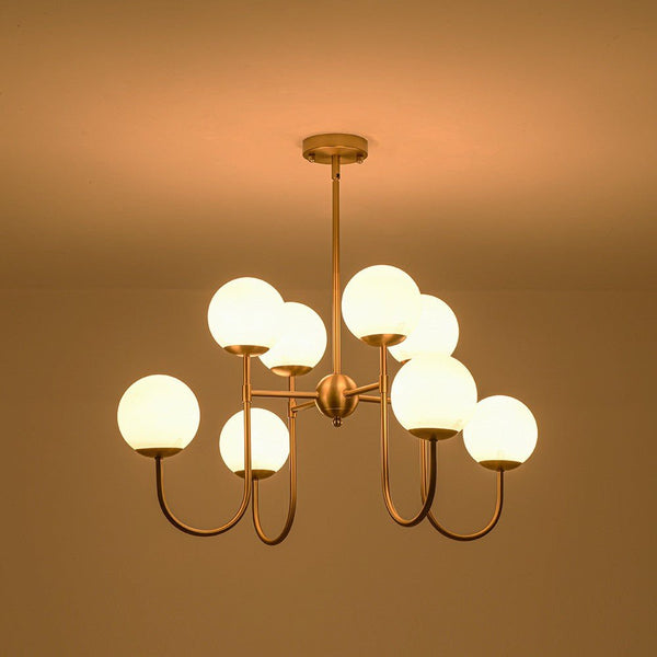 Chandelierias - 8 - Light Swooping Arm Matte Opal Glass Tiered Chandelier - Chandeliers - Brass - 