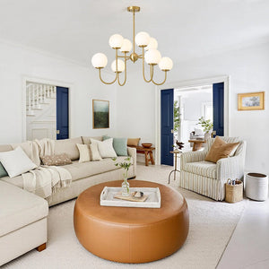 Chandelierias - 8 - Light Swooping Arm Matte Opal Glass Tiered Chandelier - Chandeliers - Brass - 